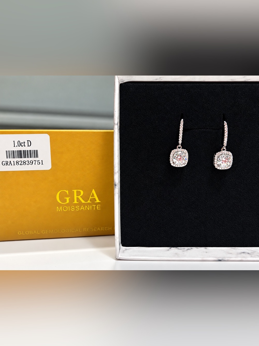 1 CT Moissanite Halo Drop Earring in White Gold